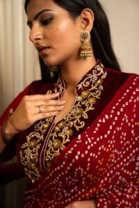 Maroon hand bandhani pure georgette saree - Image 5