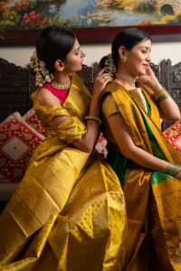 Green & Mustard Yellow Kanjeevaram pure silk saree - Image 6