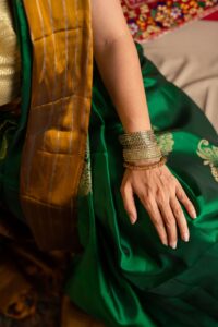 Green & Mustard Yellow Kanjeevaram pure silk saree - Image 3