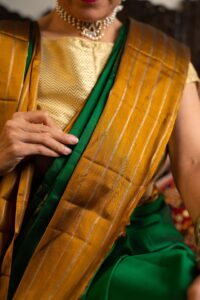 Green & Mustard Yellow Kanjeevaram pure silk saree - Image 5