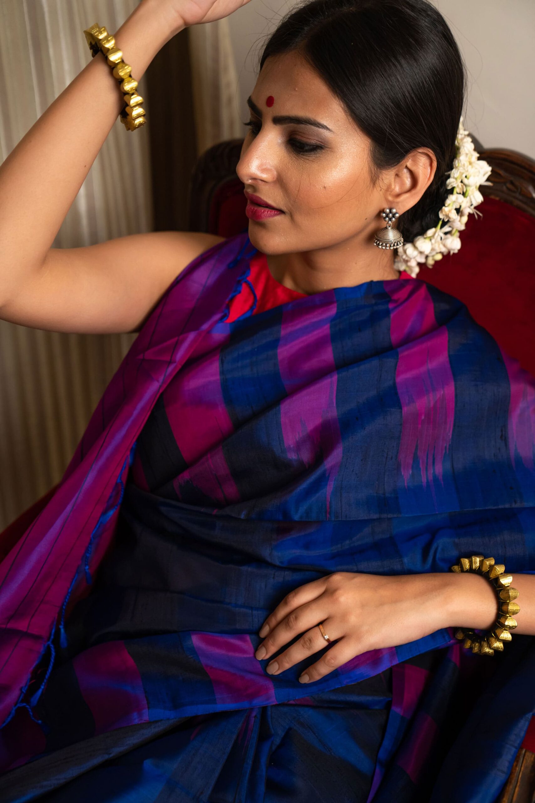 Temple border blue and pink kanjeevaram pure silk saree