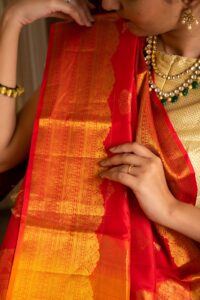 Red Kanjeevaram pure silk saree with gold border and pallu - Image 5